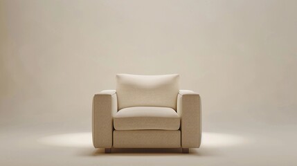 Wall Mural - Modern minimalist chair positioned elegantly on a white background, focus on the clean lines, simple silhouette, and subtle details of the chair's design, generative AI