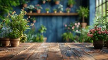 Flowers In Pots On The Porch, Minimalistic Elegance: Serene Empty Space For Commercial Photography Use