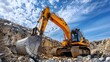 Excavator Digging in Quarry and Construction Site, Highlighting the power and scale of excavation equipment in various industrial and construction