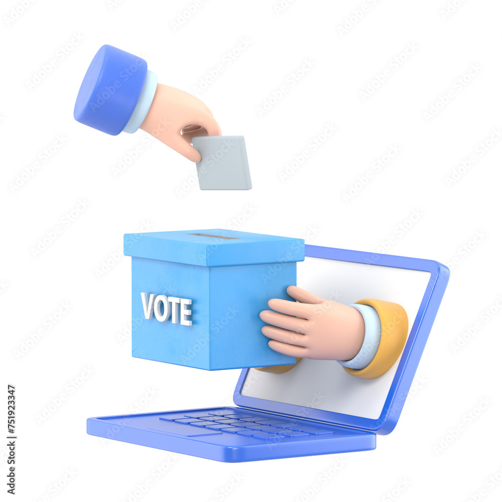 Flat 3d isometric businessman hand putting voting paper into ballot box ...