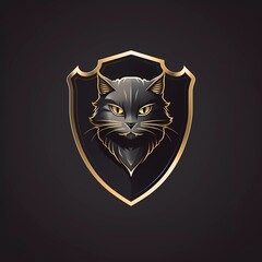 Wall Mural - cat vector logo on shield with minimalist background. generative ai