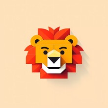 Flat Vector Logo Lego Happy Lion, Minimalist Background. Generative Ai