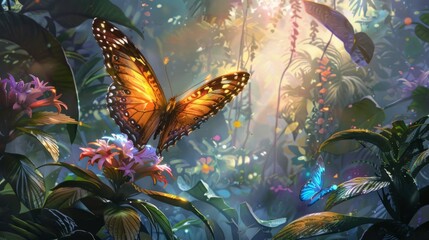 Wall Mural - radiant butterfly perched on a flower generative ai