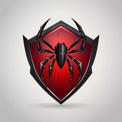 Poster - spider vector logo on shield with minimalist background. generative ai