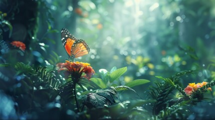 Wall Mural - radiant butterfly perched on a flower generative ai