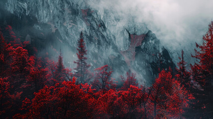 Wall Mural - Beautiful HD wallpaper of a foggy day in the mountains