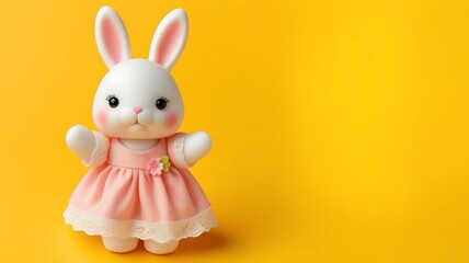 Sticker - cute bunny with dress on yellow background