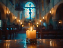 An Image Of Holy Saturdays Quiet Reflection With A Crucifix Highlighted By The Soft Glow Of A Candle Symbolizing Awaiting Light