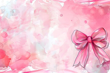 Wall Mural - Cute cartoon bow ribbon frame border on background in watercolor style.