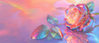 Holographic rose reflected on soft gradient background.