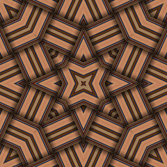 Seamless woven star pattern of stripes and lines. Square abstract pattern.