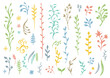 カラフルなたくさんの手描きの植物の飾りセット