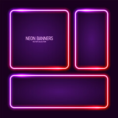 Wall Mural - glowing neon banners, illuminated colorful square frames. shiny vibrant border, glow effect. purple 