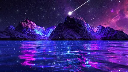 Wall Mural - modern futuristic fantasy night landscape. abstract fantasy background with glowing landscape. seaml