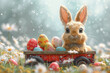 Easter festival background with cute bunny and eggs on grass