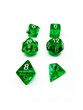 Green transparent polyhedron gaming dice isolated on white background