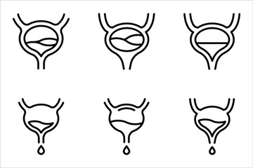 Poster - Human bladder line icon set. linear style sign for mobile concept and web design. Bladder internal organ outline vector illustration on white background