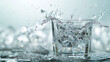 A glass of water with dynamic splashes, symbolizing freshness and purity.