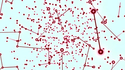 Fototapete - Abstract technology background with red animated lines and dots. Design. Geometrical backdrop with flying connections.
