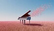 grand piano in the pink field