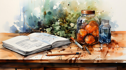 Wall Mural - Homework watercolor