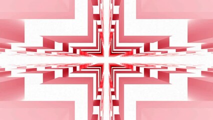 Poster - Movement in cross geometric tunnel. Motion. Geometric animation with movement among cubic pillars. Tunnel with intersection of cross made of cubic walls