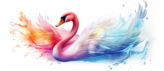 Vector illustration of watercolor swans swimming in the river on a nature background