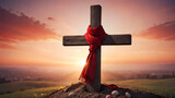 Fototapeta  - Sunset Christian cross easter religious background