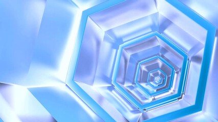 Poster - Animation of a fall in a colorful hexagonal sci fi tunnel. Motion. Bright fractal shaped corridor.