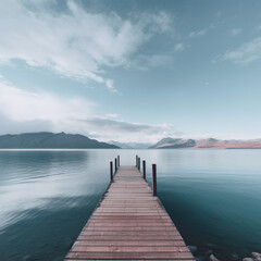 Wall Mural - Beautiful lake landscape with dock