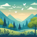 Fototapeta Las - Free vector Mountain and lake landscape Chinese background.