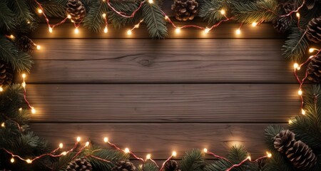 Canvas Print -  Cozy Christmas Decor - Pinecone Garland and String Lights