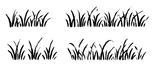 Wall Mural - Grass doodle ink brush sketch set. Hand drawn vector grass field grunge texture brush background. Doodle herb, organic pattern elements. Vector illustration