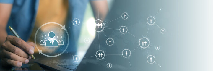 Wall Mural - hr, hrm, human resources management concept. check resume, screening employee information, job appli