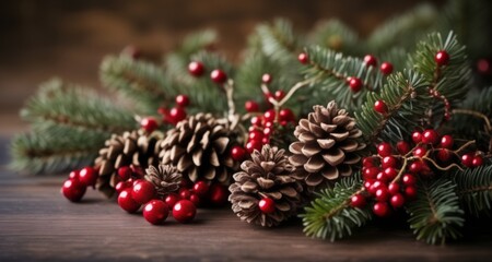 Canvas Print -  Warmth of the Holidays - A Festive Pinecone and Berry Arrangement