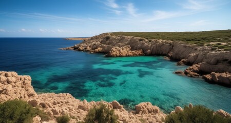 Canvas Print -  Enchanting coastal cove with vibrant turquoise waters