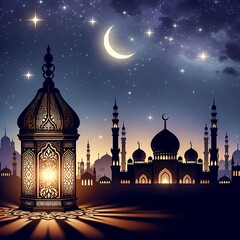 Wall Mural - Islamic backgrounds in the form of pictures of mosques, lanterns and various Islamic symbols