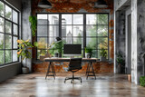 Fototapeta  - A minimalist office space. Black and white interior design.