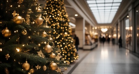 Poster -  Joyful Christmas shopping in a brightly lit mall