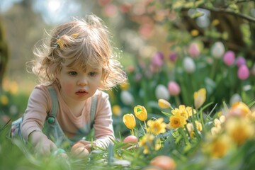 Poster - Child in garden on Easter egg hunt