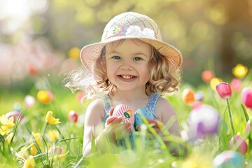 Poster - Child in garden on Easter egg hunt