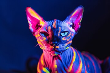 Sticker - Neon cat hairless painted 