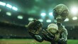 alien Baseball shortstop catches the ball on professional baseball stadium