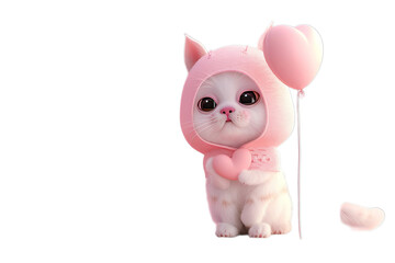 Poster - cat with pink hoodie and heart balloon