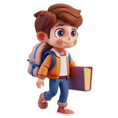 Poster - boy going to school isolated on white