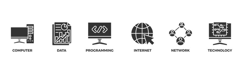 Information technology banner web icon vector illustration concept with icon of computer, data, programming, database, internet, network, and technology