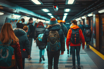 Sticker - Group of people walking around at train transit