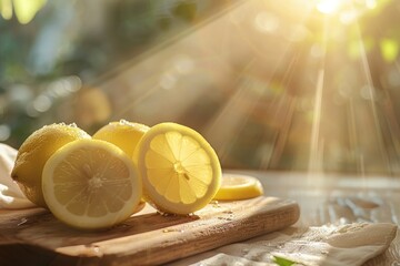 Wall Mural - Lemons on sun-lit outdoor background.