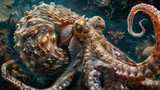 The ocean floor is a chaotic scene of swirling currents and bubbling vents with massive crustaceans and strange bloblike creatures scurrying about. A giant octopuslike beast