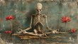 © Pathompong Thongsan - Human skeleton, sitting cross-legged, meditating on a lotus. meditation concept and still and calm on the abstract background